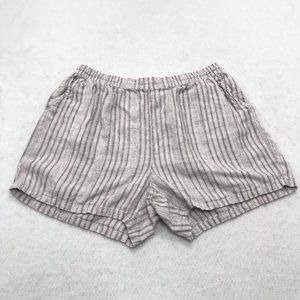 Ryllace Linen Shorts Womens 14 Gray White Elastic Waist Pull-On Preppy Coastal